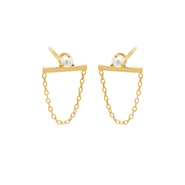 PE0027 925 Sterling Silver Mother Of Pearl Bar Chain Studs