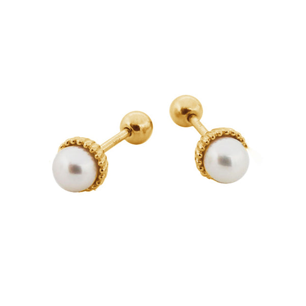 PE0083 925 Sterling Silver Barbell Round Pearl Stud Earring