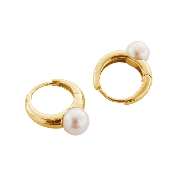 PE0084 925 Sterling Silver Classic Freshwater Pearl Huggie Hoop Earring