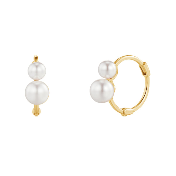 PE0039 925 Sterling Silver Big & Small Two Pearl Hoop Earrings