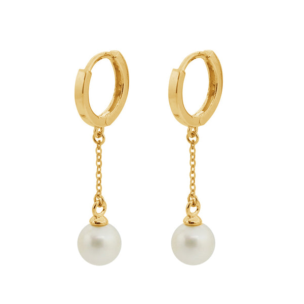 PE0100 925 Sterling Silver Dainty Women Pearl Link Chain Drop Stud Earring