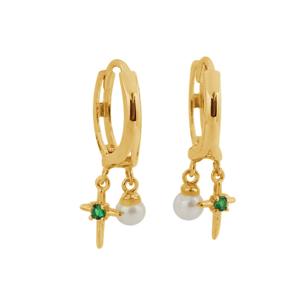 PE0093 925 Sterling Silver Trendy Freshwater Pearl Cross Dangle Hoop Earring