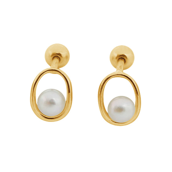 PE0080 925 Sterling Silver Elegant Freshwater Pearl Oval Barbell Stud Earring