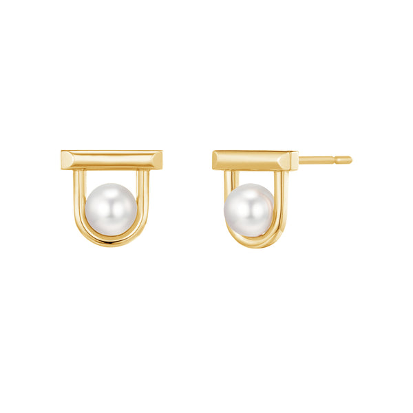 PE0046 925 Sterling Silver Open Circle Pearl U Shape Stud