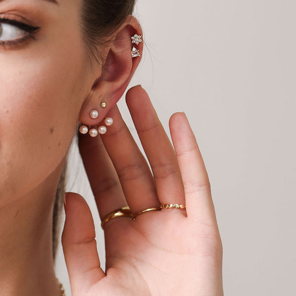 FE0280 925 Sterling Silver Quadripearl Ear Jackets Pearl Earrings