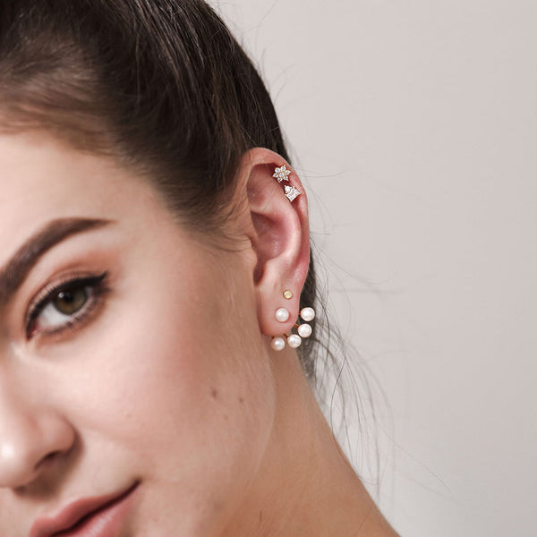 FE0280 925 Sterling Silver Quadripearl Ear Jackets Pearl Earrings