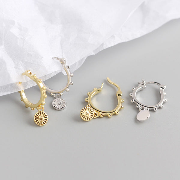 YHE0255 925 Sterling Silver Small Beads Round Coin Dangle Earring