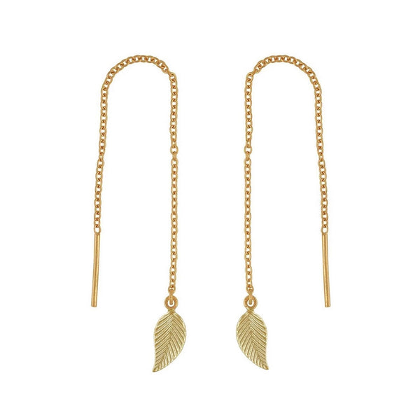 FE0106 925 Sterling Silver Spirited Away Ear Threader Leaf Earrings