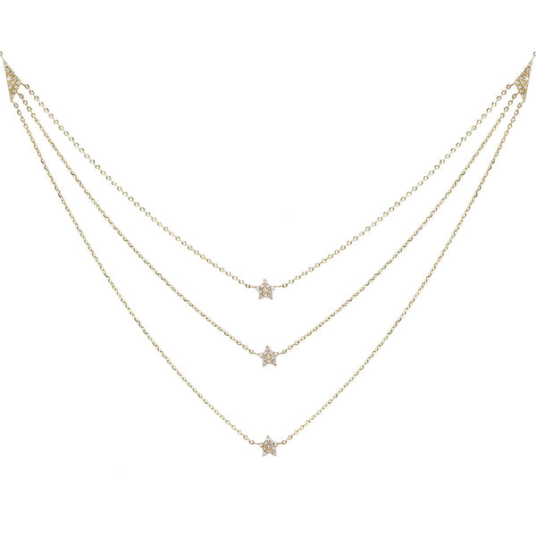 FX0191 925 Sterling Silver Tri-layer Star Choker Necklace
