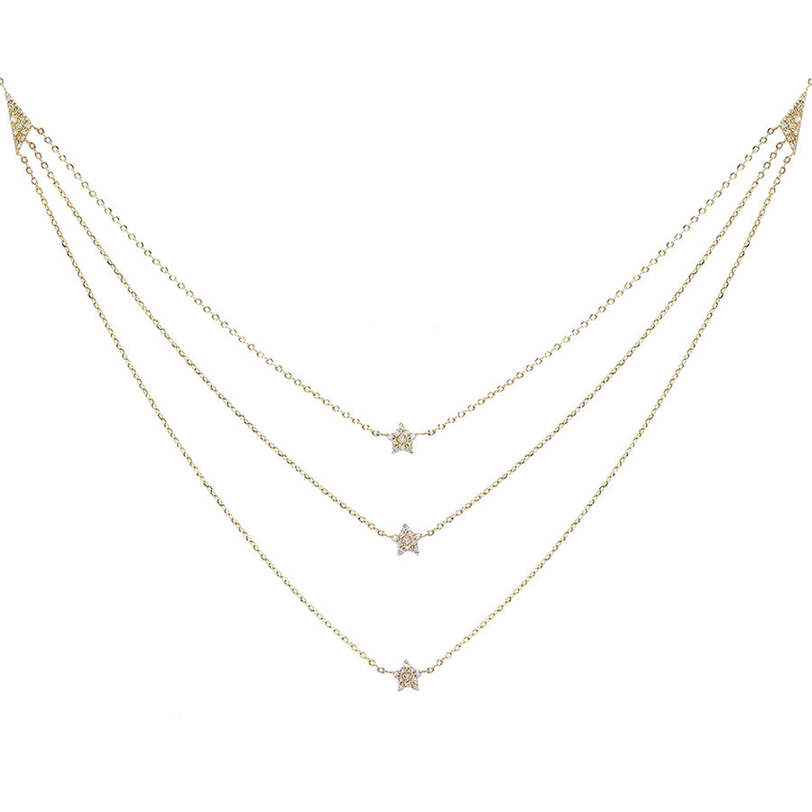 FX0191 925 Sterling Silver Tri-layer Star Choker Necklace