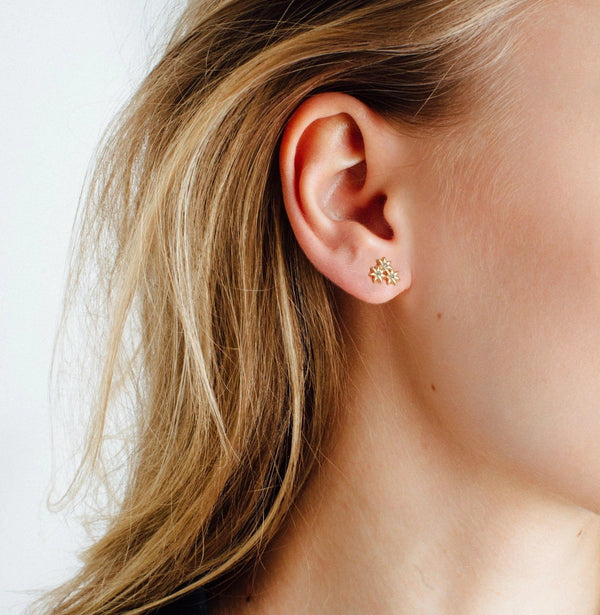 FE0279 925 Sterling Silver Flower Stud Earrings with White Diamonds