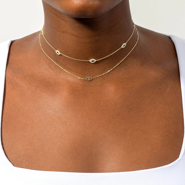 FX0240 925 Sterling Silver Evil Eye Choker Necklace