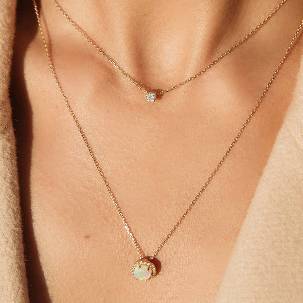 FX0088 925 Sterling Silver Halo Opal Pendant Necklace