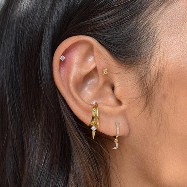 FE0180 925 Sterling Silver Mystic Moon Huggies Earrings