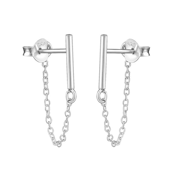 FE0133 925 Sterling Silver Sparkly Chain Stud Earrings