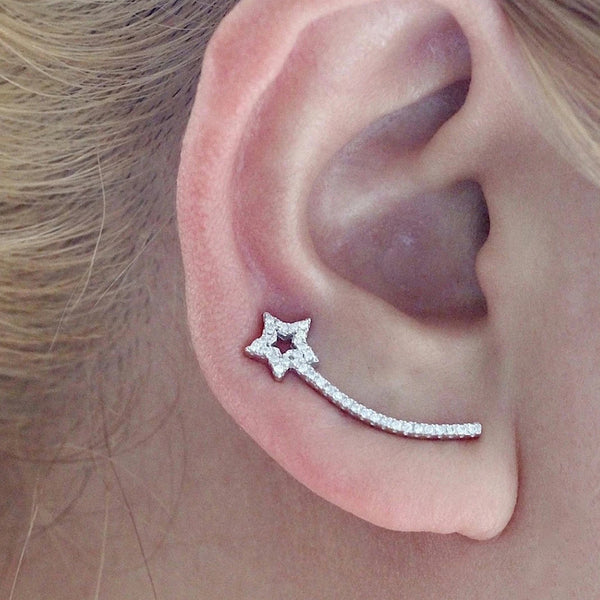 FE0114 925 Sterling Silver Shooting Star Ear Sweeps Earrings