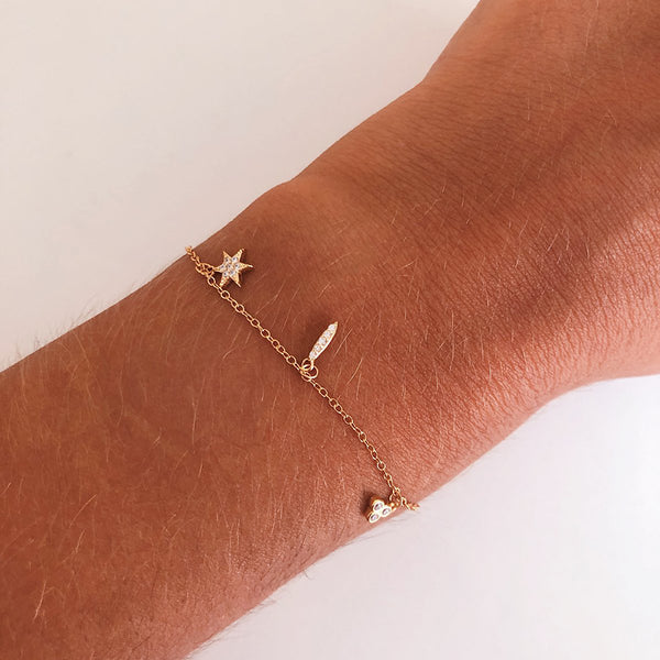 FS0078 925 Sterling Silver Star & Lotus Zircon Bracelet