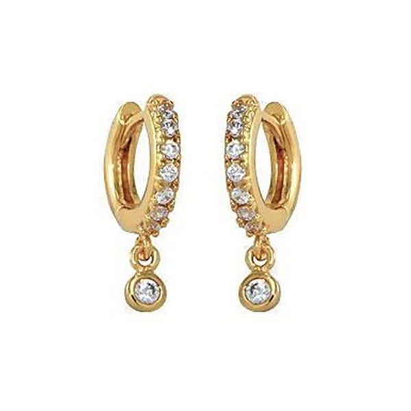 FE0007 925 Sterling Silver Pave Bezel Drop Huggie Earrings