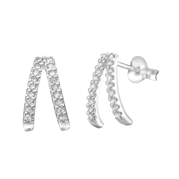 FE0138 925 Sterling Silver Double Sparkle Stud Earrings