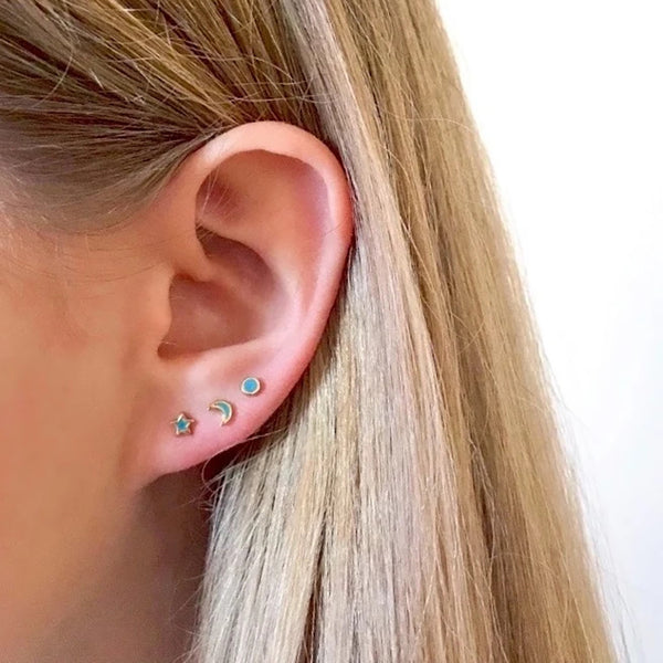 FE0137 Little Turquoise Moon Stud Earrings