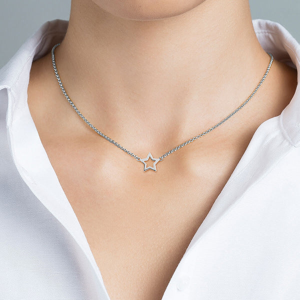 FX0099 925 Sterling Silver hollow star necklace
