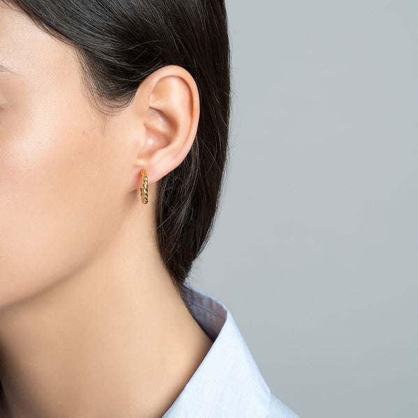 FE0286 925 Sterling Silver Gold Cabled Mini Hoop Earrings