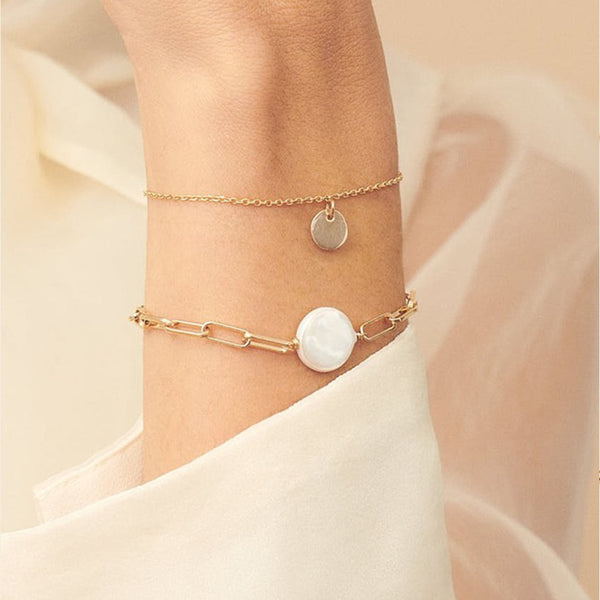 FS0048 925 Sterling Silver Simple Coin Pendant Bracelet