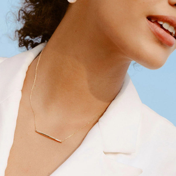 FX0086 925 Sterling Silver Gold Bar Necklace With Diamonds