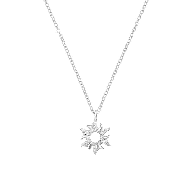 FX0041 925 Sterling Silver Sparkly Sun Necklace