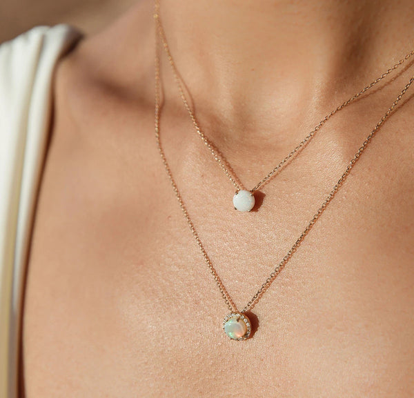 FX0093 925 Sterling Silver Simple Opal Necklace