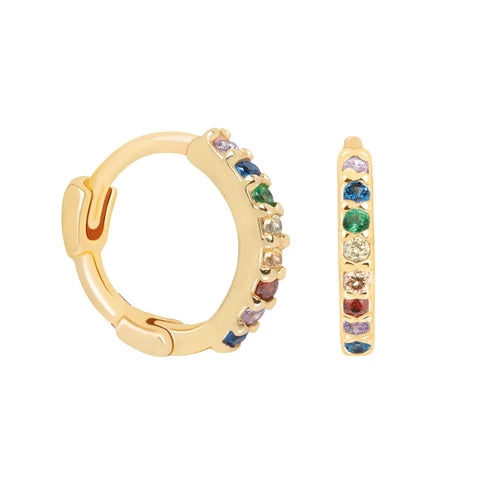 FE0223 925 Sterling Silver Rainbow Jewelled Huggies Earrings