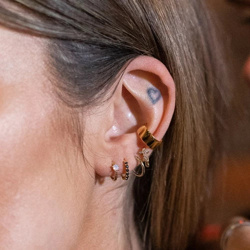 FE0222 925 Sterling Silver Black Zircon Huggie Earrings