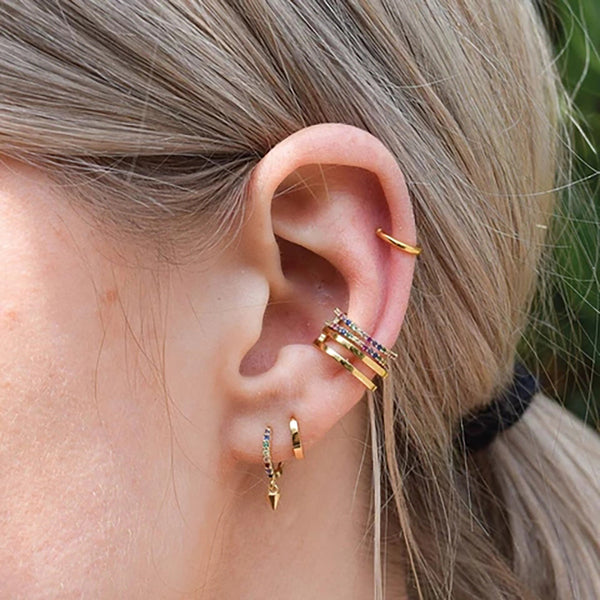 FE0224 925 Sterling Silver Rainbow Spike Huggies Earrings