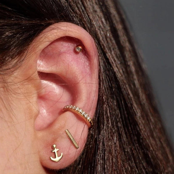 FE0148 925 Sterling Silver Set Anchor Stud Earrings