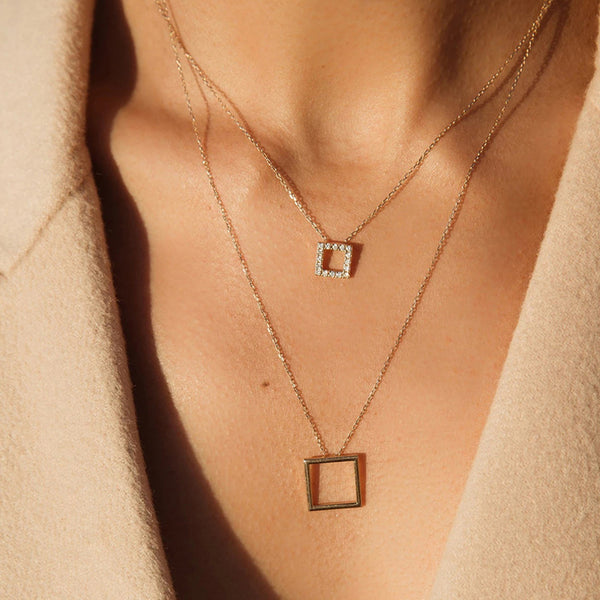 FX0087 925 Sterling Silver diamond square Pendant Necklace