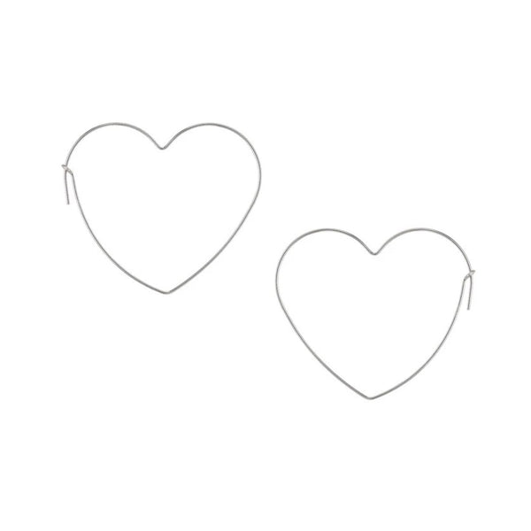 FE0108 925 Sterling Silver Sleek Small Heart Hoop Earrings