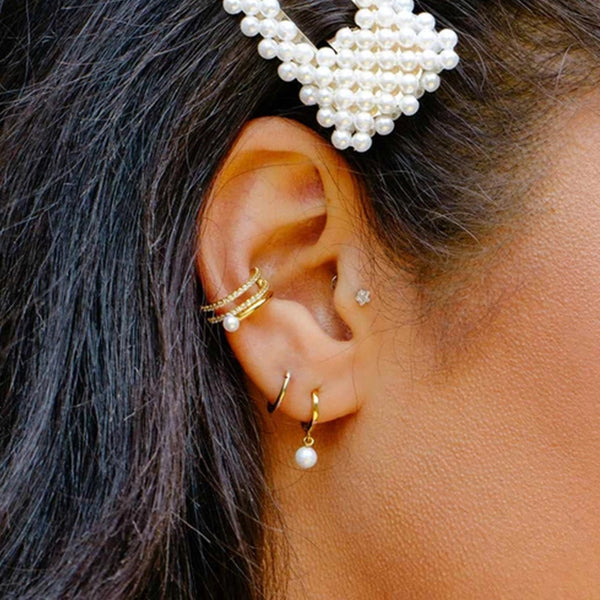 FE0200 925 Sterling Silver Pearl Hoop Earrings