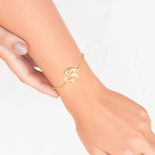 FS0083 925 Sterling Silver World Map Bracelet