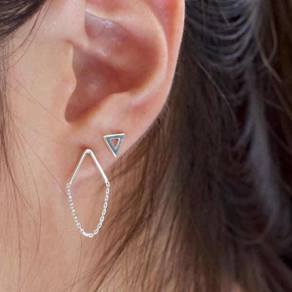 FE0140 925 Sterling Silver chevron chain Stud Earrings