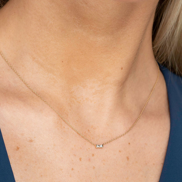 FX0314 925 Sterling Silver Rectangular Diamond Necklace