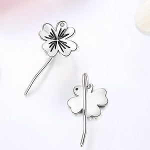 YE3261 925 Sterling Silver Lucky Four-Leaf Clover Earrings