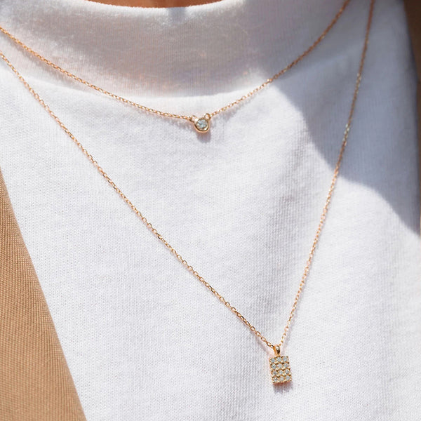 FX0078 925 Sterling Silver Diamond Signet Pendant Necklace