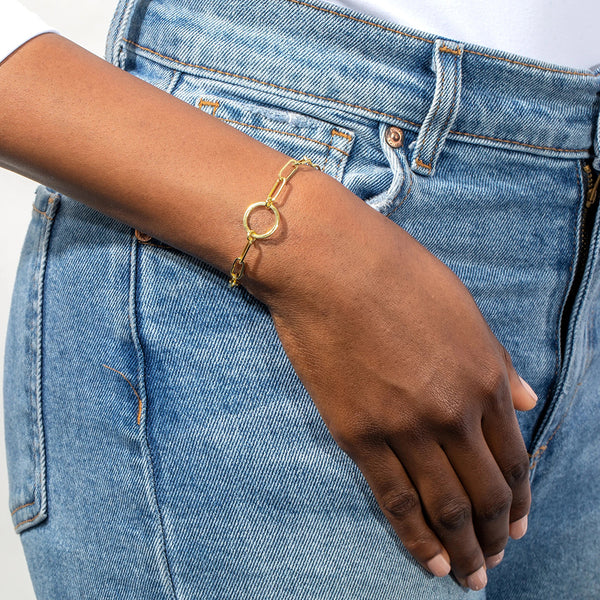 FS0074 925 Sterling Silver Circle Chain Bracelet