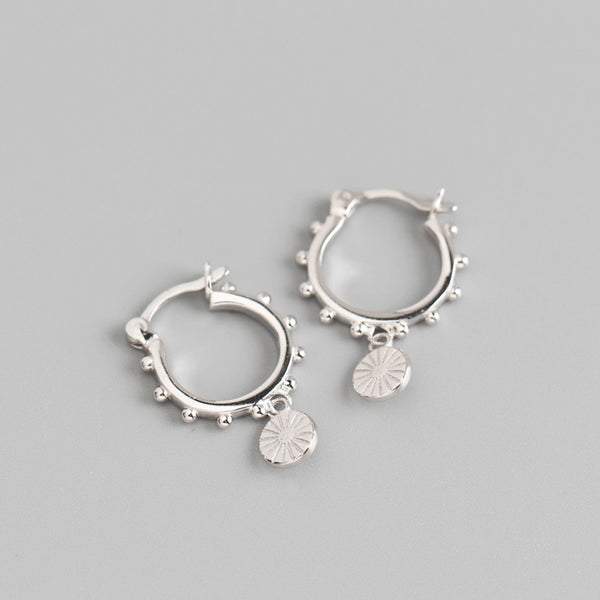 YHE0255 925 Sterling Silver Small Beads Round Coin Dangle Earring