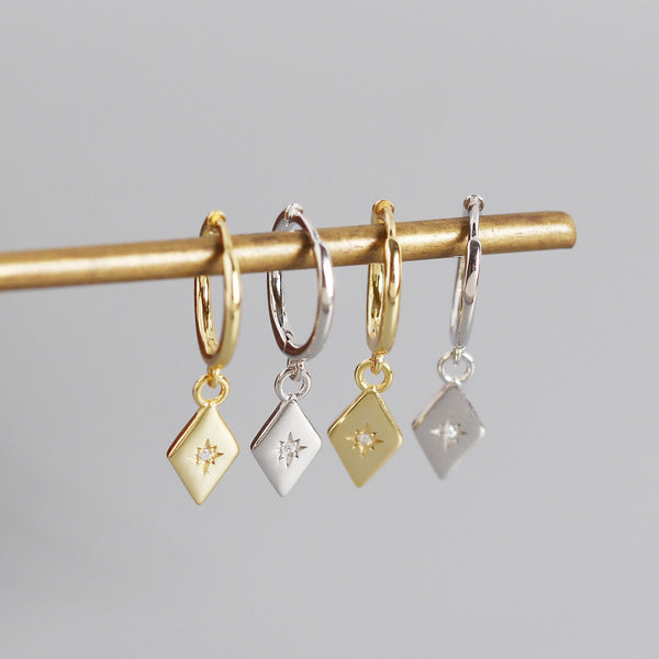 YHE0276 925 Sterling Silver Rhombus CZ Dangle Earring