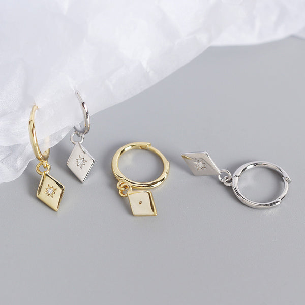 YHE0276 925 Sterling Silver Rhombus CZ Dangle Earring