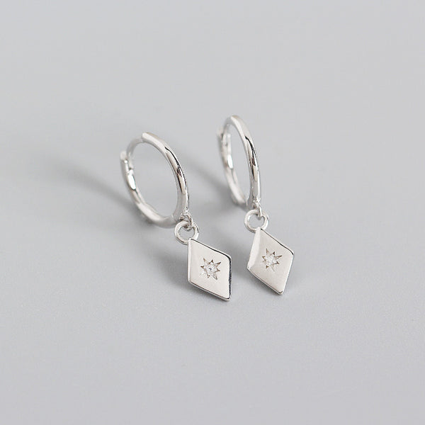 YHE0276 925 Sterling Silver Rhombus CZ Dangle Earring