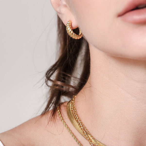 FE0726 925 Sterling Silver Croissant Hoop Earrings