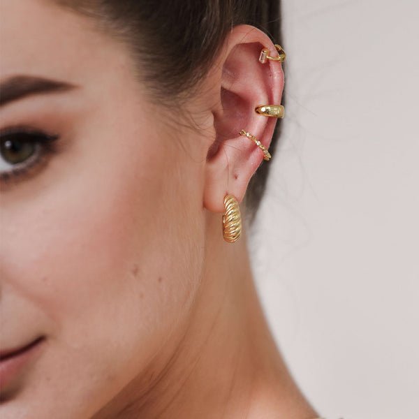 FE0726 925 Sterling Silver Croissant Hoop Earrings