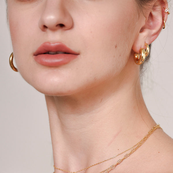 FE0685 925 Sterling Silver Thick Hoop Earrings